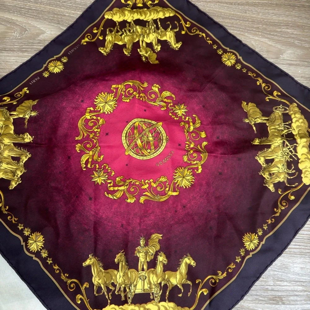 Hermes Luxurious Burgundy and Gold Scarf - Picture 2 of 8